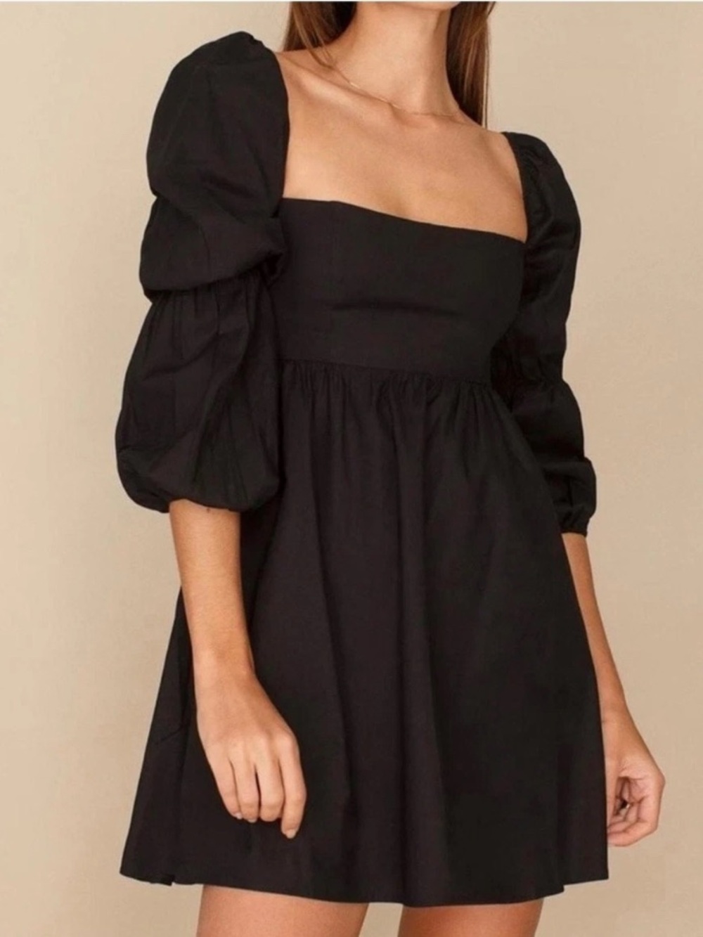 Reformation Black Square-Neck Puff Sleeve Mini Dress size 4